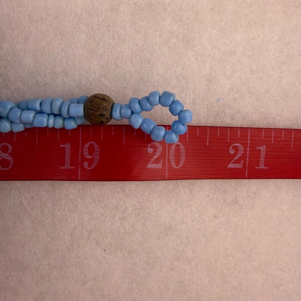 Handmade Womens Blue Beaded Necklace With Wooden Accents & Shell Pendant - Picture 4 of 4